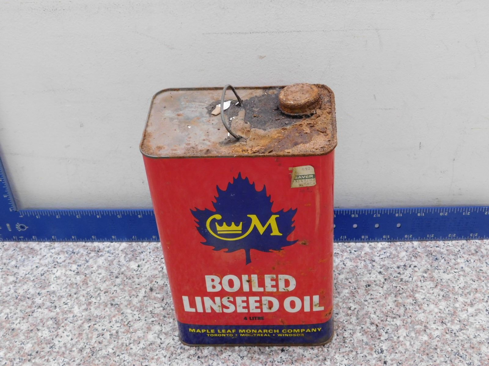 Vintage Tin Can 4 Litre Boiled Linseed Oil Maple Leaf Monarch