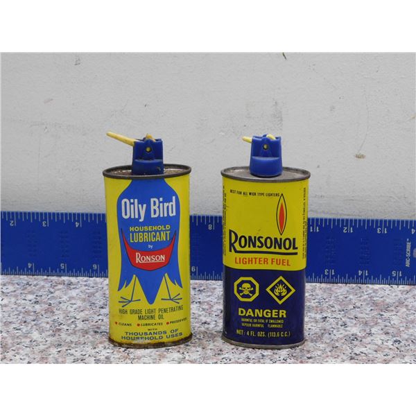 Lot of 2 Vintage Oily Bird Ronson Ronsonol Lighter Fluid Fuel