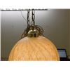 Image 3 : Mid Century Swag Chain Lamp Glass Orb Spaghetti Ribbon White and Brass