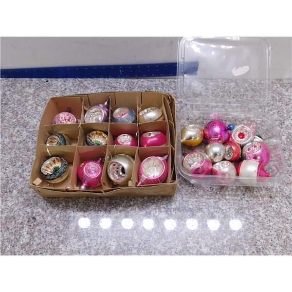 Lot of 22 Vintage Blown Glass Christmas Tree Ornaments Balls Mostly Pinks