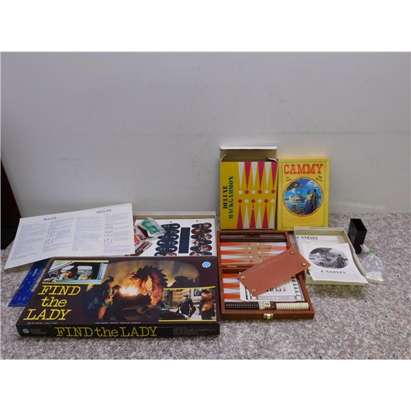 Lot of 3 Vintage Tabletop Board Games Dice Game Cammy Backgammon Find the Lady