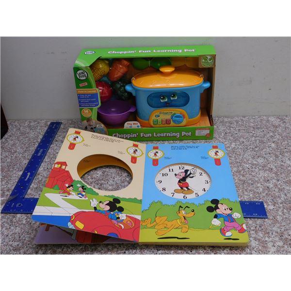Kids Chopping Fun Learning Pot Cooking Pretend Play and Vintage Mickey Mouse Clock Book