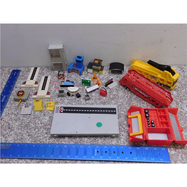 Lot of Micromachines Vintage Miniature Toys Airport Autobody Shop Etc