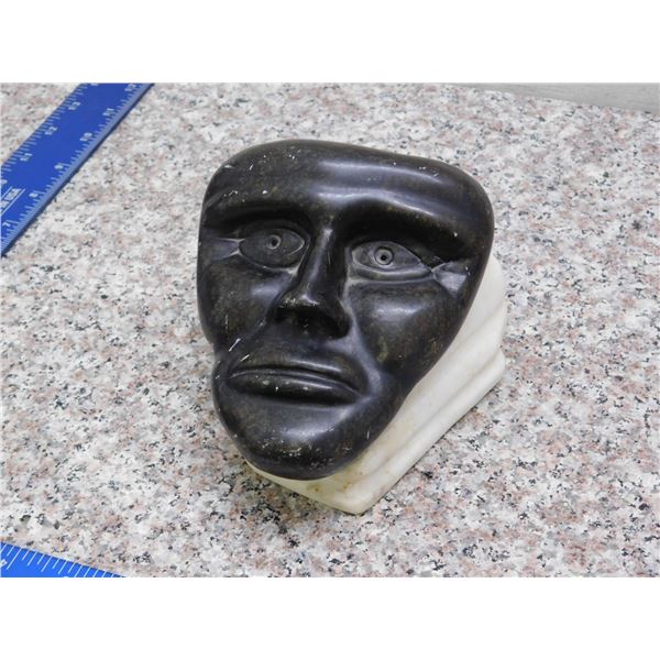 Soapstone Face Carving Signed Black Cloud 1995 With Base
