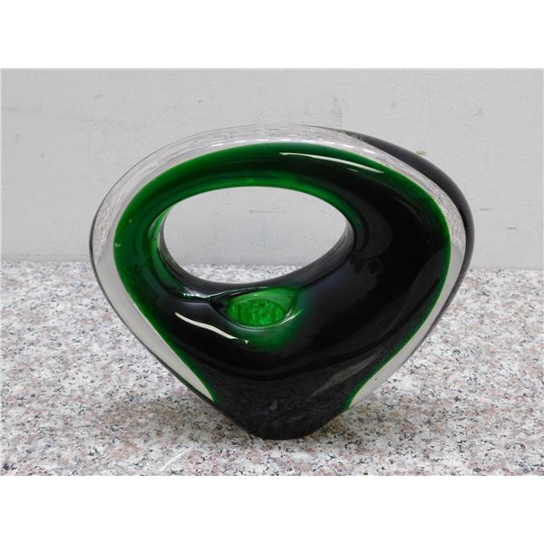 Glass Decor Artist Signed Holmegaard 1957 R Green Circle Denmark Vase