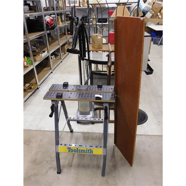 Toolsmith Sawhorse Work Bench and Wooden Shelf