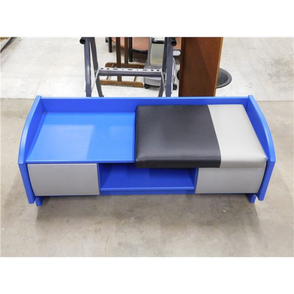 Kids Wooden Blue Toy Storage Entryway Playroom Bench 2 Drawers and a Cushion 44" x 18" x 18"