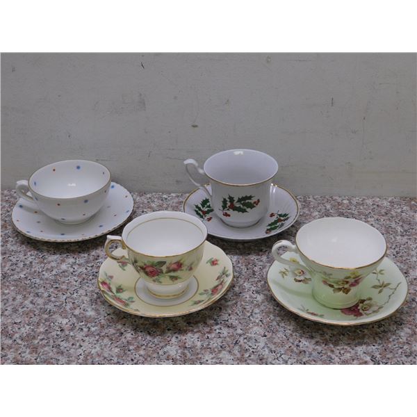 Lot of 4 Teacups & Saucers Aynsley ColClough Arpo Astrid Holiday Festive