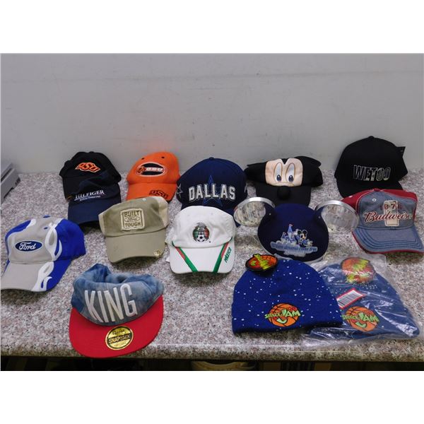 Lot of 14 Baseball Caps Hats Snapback Mickey Mouse Disneyland Space Jam Dallas Budweiser Ford Etc