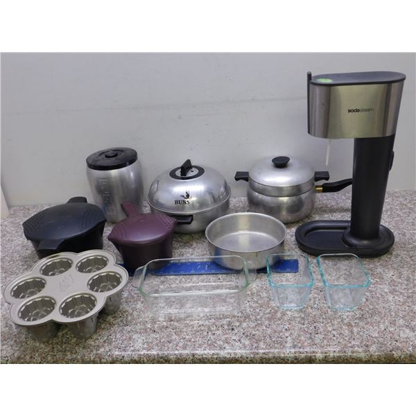 Lot of Kitchenware The Pampered Chef Pots Double Boiler Soda Stream