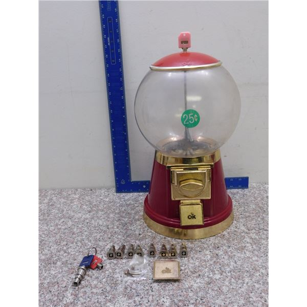 Bubble Gum Machine With Keys Works Extra Parts & Locks. 25c. Red
