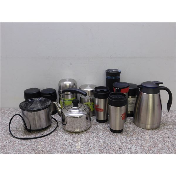 Stainless Steel Kitchenware Lot Thermos Travel Soup Food Containers Kettle Crock Pot Carafe Etc