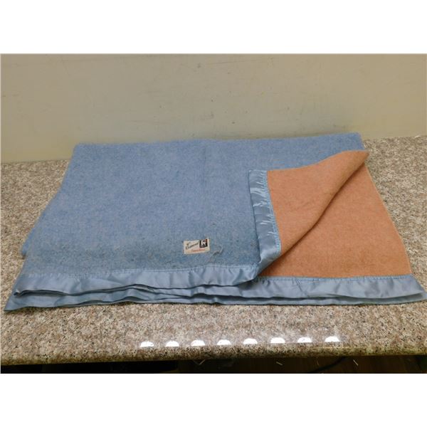 Vintage Esmond Canada Warm Blue Wool Blanket Reversible Blue and Pink