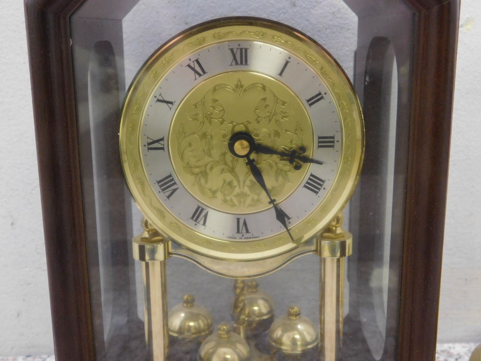 Vintage Pair of Pendulum Clocks West Germany Wooden and Gold Frames