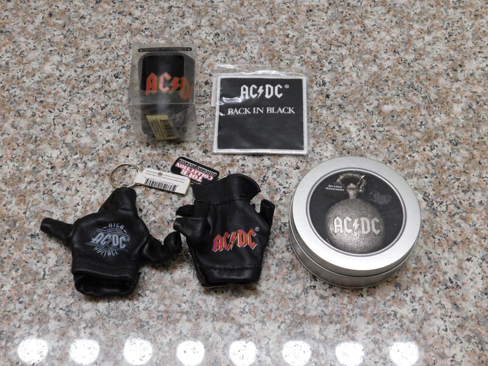 AC/DC Gift Bundle Pack Lot of 5 Items Shot Glass Pocket Watch Keychain ...