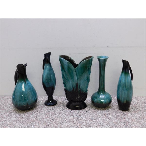 Lot of 5 Blue Mountain Pottery Co Pitchers and Vases Green Blue Black