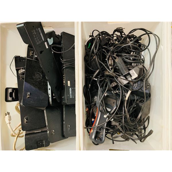 Group of 4 boxes of electronics - includes AP2013 ultraslim docking stations / chargers / power outl