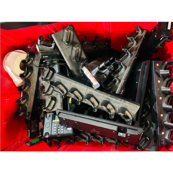 Uline cart w/ contents - includes misc electronics - Zebra / barcode scanner holders / phones etc