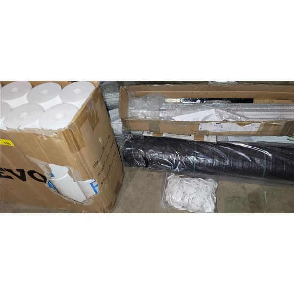 Large lot of misc. - includes box of sediment filter / stairway rails / box of plain badges etc