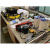 Image 5 : Table lot of misc. - includes micro electric rope hoist / wire stripper machine / vacuum chamber / w