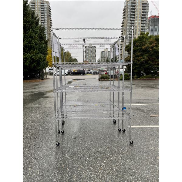 Group of 3 Uline 3 tier shelves - approx 7 1/2ft height x 5ft wide x 2ft deep