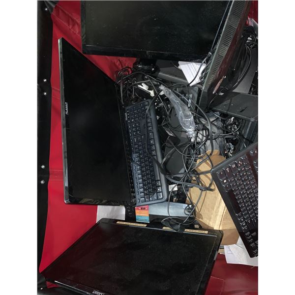 Bin full of misc. electronics - includes monitors / cables / keyboards / attachments etc