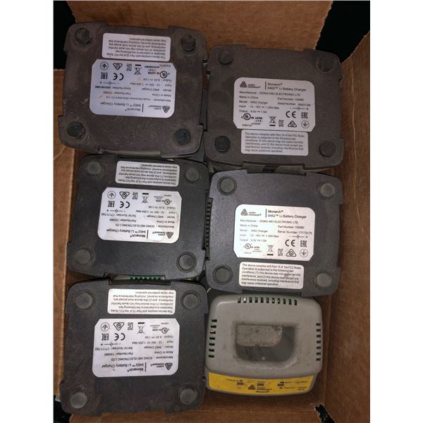 Rubbermaid bin full of battery chargers & batteries - includes avery dinnison (LI battery charger) /