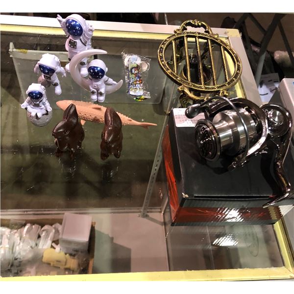 Large group of misc toys & fishing reel