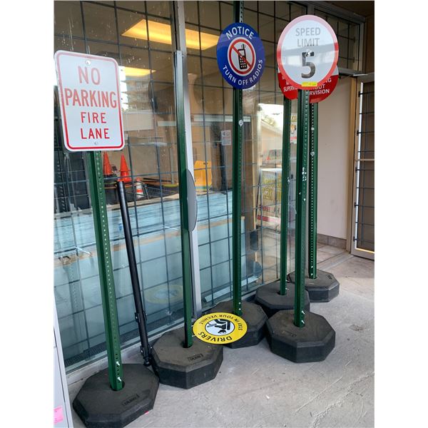 Group of 6 Uline signs - includes No parking fire lane / notice turn off radio / no rivers without s