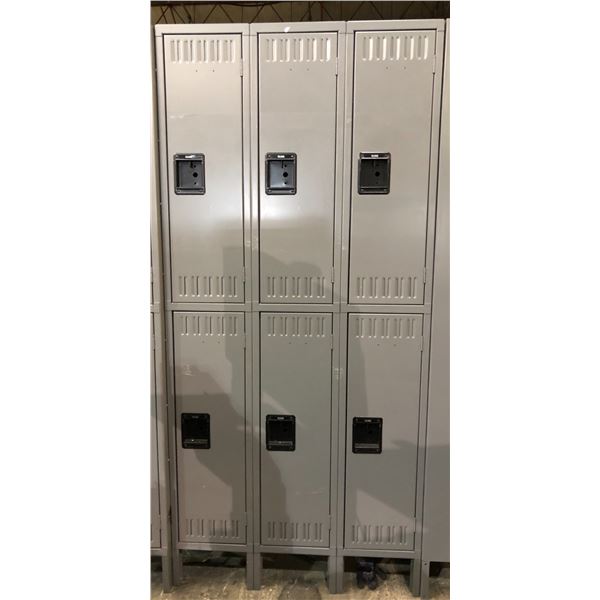 Uline Industrial Lockers - Double Tier, 3 Wide, Assembled (approx. 12in x 36in x 78in H)