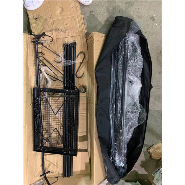 Group of 2 metal items - metal hanging stand and a screen holder w/2 stands