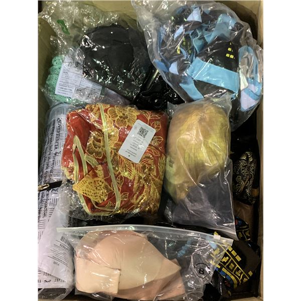 Large group of clothes and accessories -  includes women shoes/bags/knee guards/masks etc.