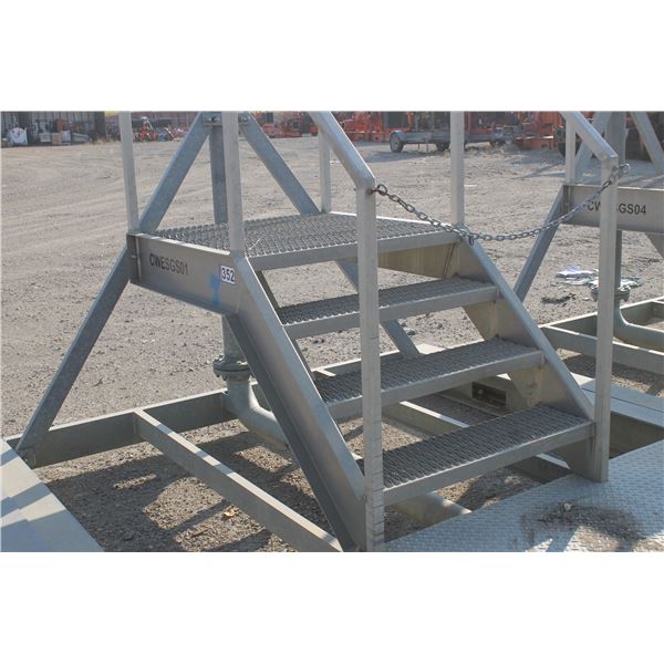 8' x 95 1/2" Galvanized Skid c/w alum. steps, fork pockets & piping