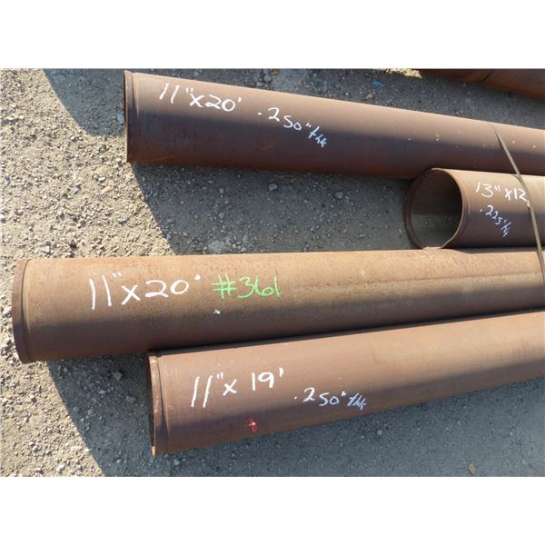 4 Lengths of pipe, 3- 11" x 19'-20', 1- 13" x 12', mainly 0.25 thickness