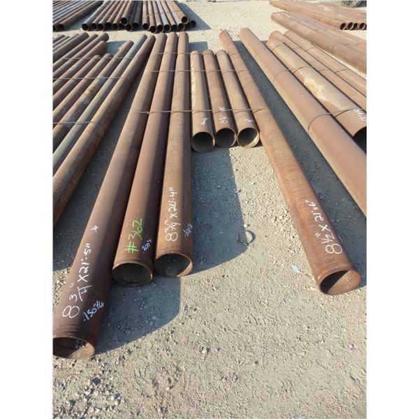 7 Lengths of pipe, 5- 8 3/4" x 10' to 21'5", 1- 8 1/2" x 21'6", 0.100 to 0.200 thickness