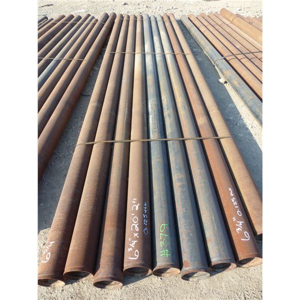 9 Lengths of pipe, 6 3/4" x 20'2" x 0.125 thickness
