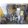 Image 1 : Misc paints, sprayers, 3- old fire ext. & pannel stand