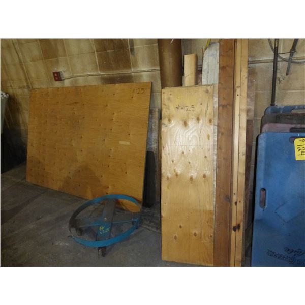 Blue barrel cart & lumber