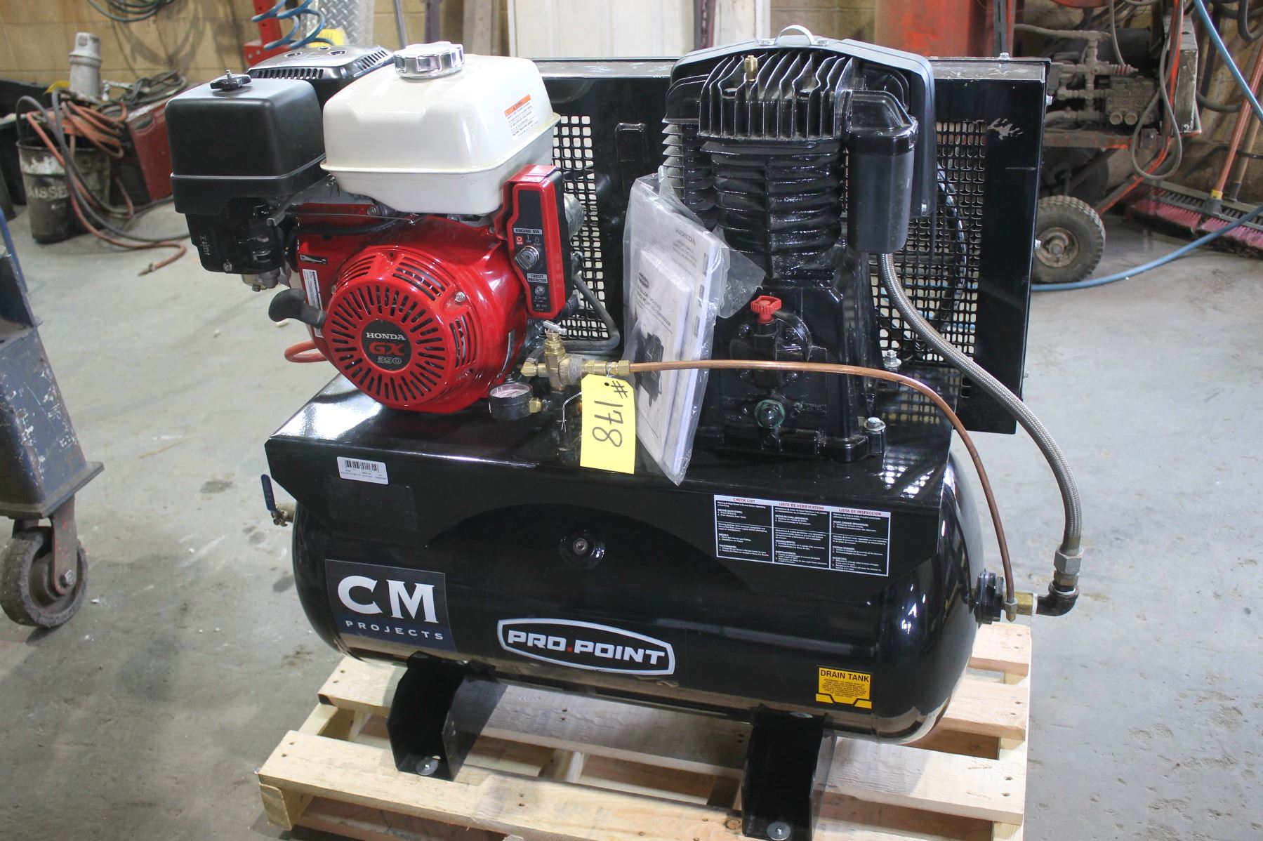 Pro Point compressor c/w Honda 390, as new (no battery)