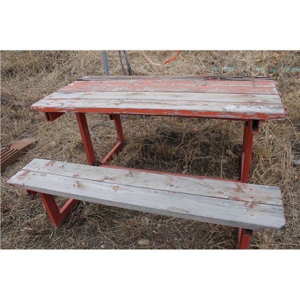 Steel framed picnic table