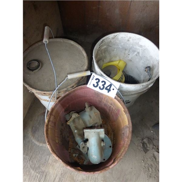 3- Pails c/w regulators, yellow ribbon & misc.