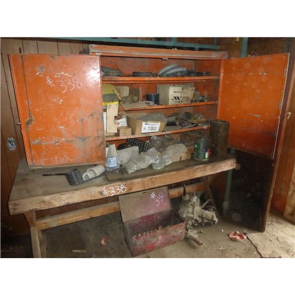Tool box & misc. on counter & orange shelf
