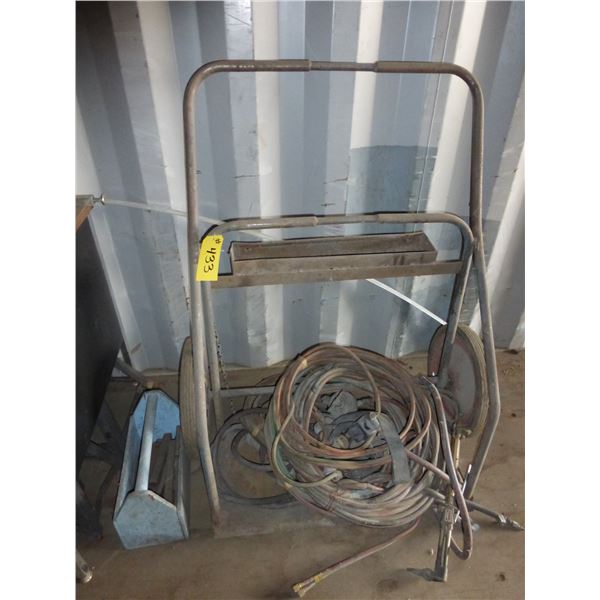 Cart, hose, blue box c/w misc. steel