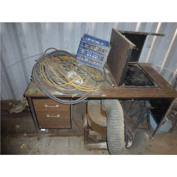 Desk, hose, cords, blower