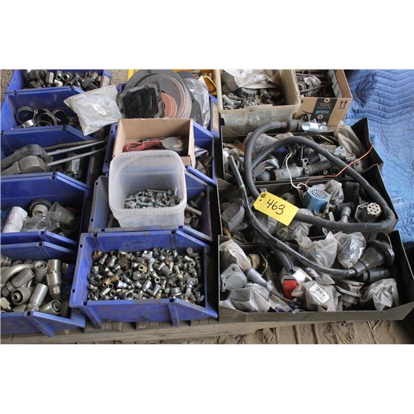 Pallet of hyd. ends, bolts, fittings & misc.
