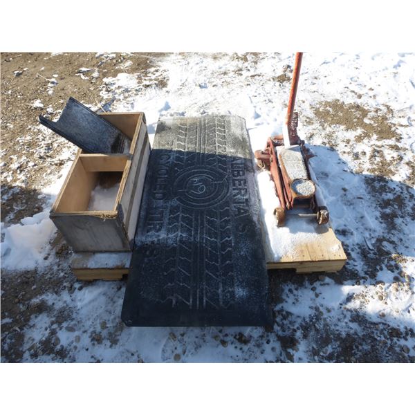 Floor jack and rubber floor matt