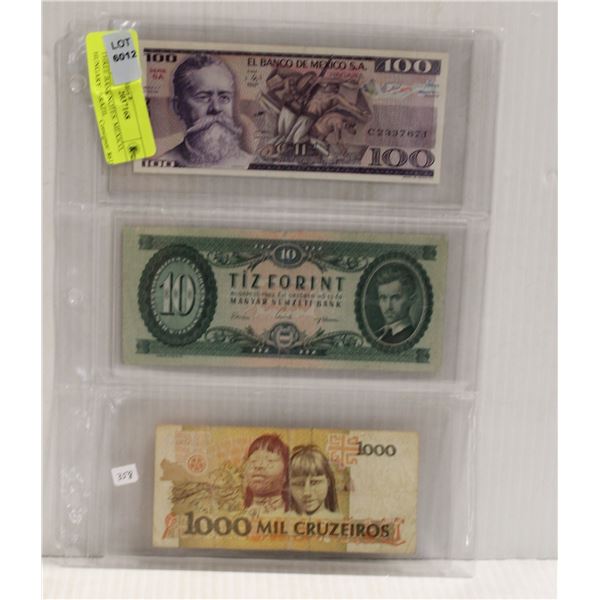 THREE BANK NOTES: MEXICO, HUNGARY , BRAZIL