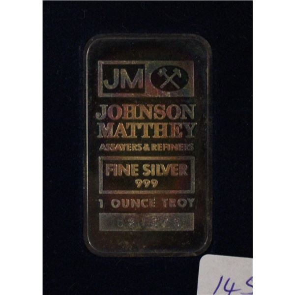 ONE OUNCE SILVER BAR JOHNSON MATTHEY