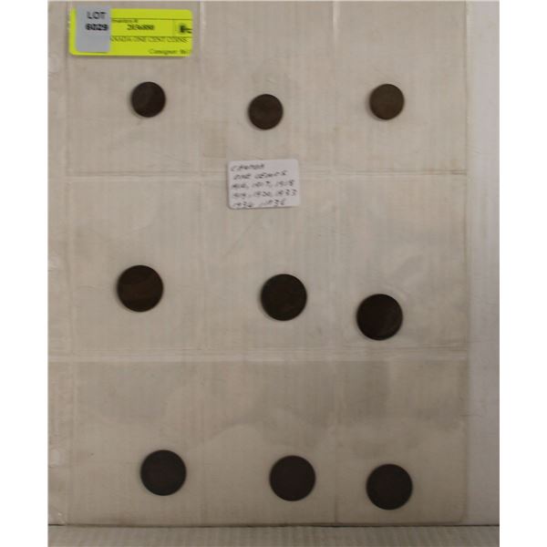 NINE CANADA ONE CENT COINS