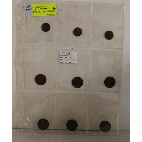 NINE CANADA ONE CENT COINS